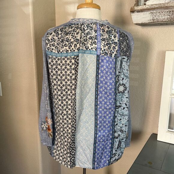 Johnny Was Womens Embroidered Umoya Effortless Scarf Back Blouse Blue Large - Picture 9 of 16